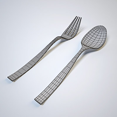 Fork and spoon 3D model