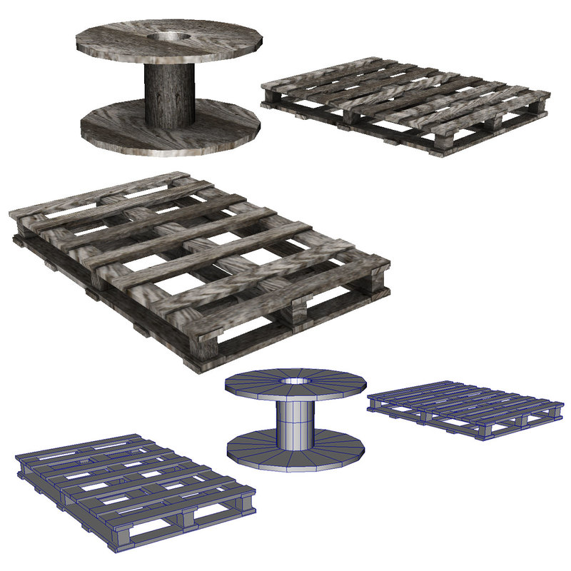 Pallets and Spool 3D model