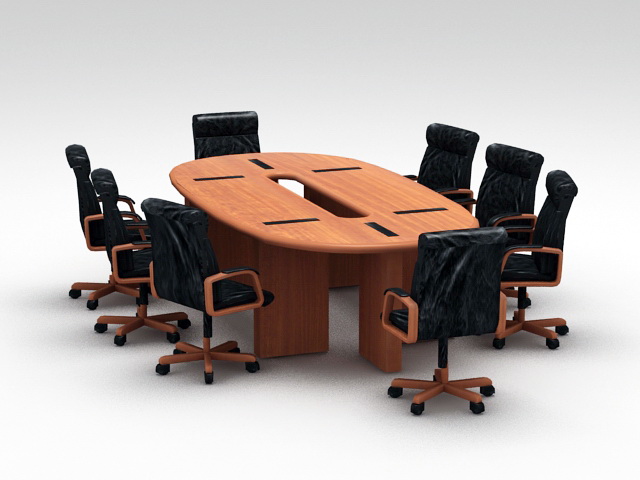 Oval Conference Desk with Chairs 3D model