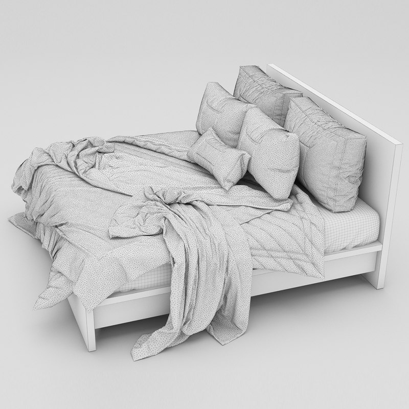 White double bed 3D model