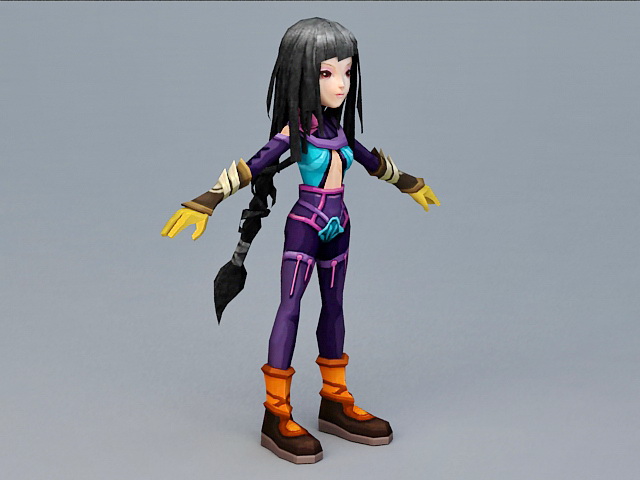 Anime Girl with Black Hair 3d model