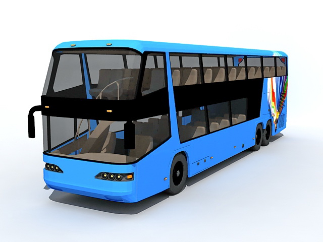 Blue double decker bus 3D model