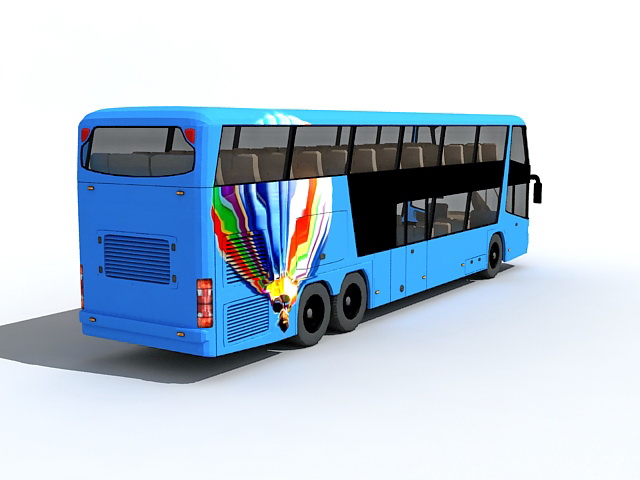 Blue double decker bus 3D model