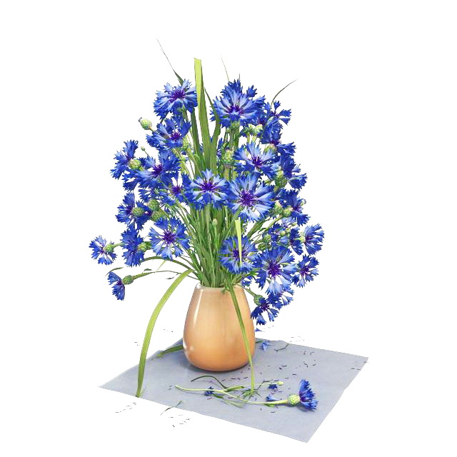 Blue flowers in vase 3D mode