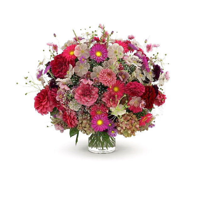 Bouquet of flowers in glass vase 3D model