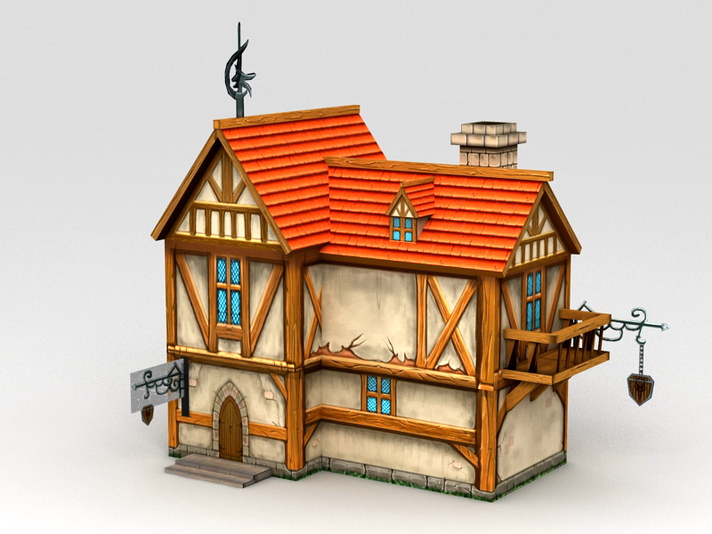 Cartoon Medieval City House - Free 3D models
