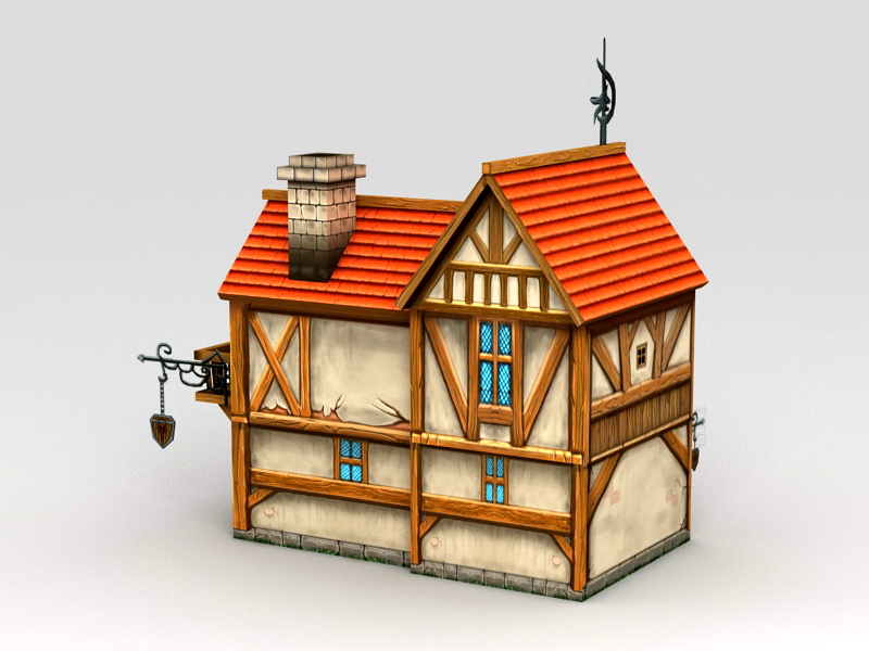 Cartoon Medieval City House 3D model