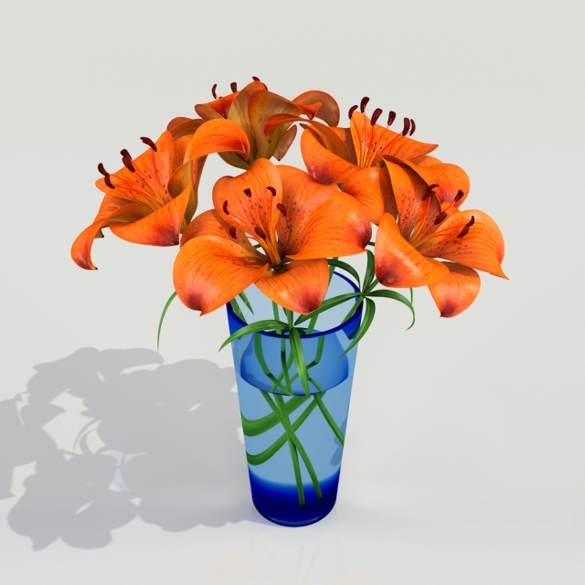 Orange Tiger Lilies in a Vase 3D model