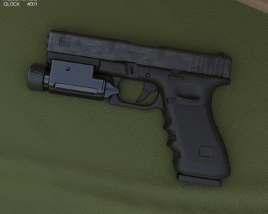 Glock 17 with Flashlight 3D Model